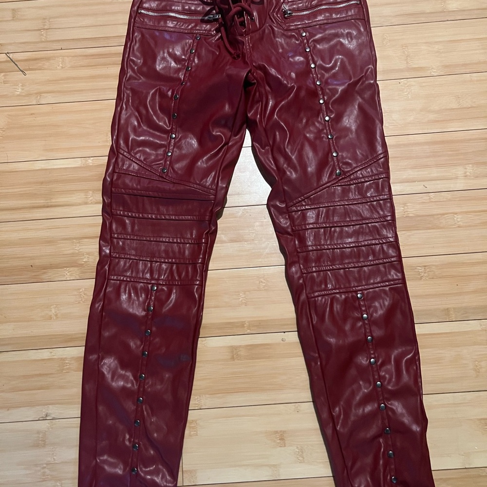 Red pleather pants